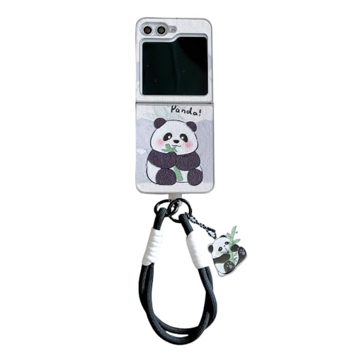 JRCYVTA Schutzhülle für Samsung Galaxy Z Flip 6, niedliches Cartoon-Panda-Design, stoßfeste Schale für Galaxy Z Flip 6, mit Kette, für Frauen und Mädchen (Eat Bamboo) von JRCYVTA