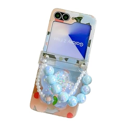 JRCYVTA Schutzhülle für Samsung Galaxy Z Flip 6, transparent, exquisites Blumenmuster, stoßfeste TPU-Schale für Galaxy Z Flip 6, mit Kette, für Frauen und Mädchen (Blau) von JRCYVTA