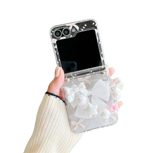 JRCYVTA Schutzhülle für Samsung Galaxy Z Flip 6, transparent, exquisites Schleifenmuster, stoßfeste TPU-Schale für Galaxy Z Flip 6, mit Kette, für Frauen und Mädchen (Rosa) von JRCYVTA