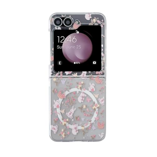 JRCYVTA Schutzhülle für Samsung Galaxy Z Flip 6, transparent, niedliches Häschen, Blumenmuster, stoßfest, TPU, magnetische Gehäuse für Galaxy Z Flip 6, mit Kette mit Halterung für Frauen und Mädchen JRCYVTA Schutzhülle für Samsung Galaxy Z Flip 6, transparent, niedliches Häschen, Blumenmuster, stoßfest, TPU, magnetische Gehäuse für Galaxy Z Flip 6, mit Kette mit Halterung für Frauen und Mädchen von JRCYVTA
