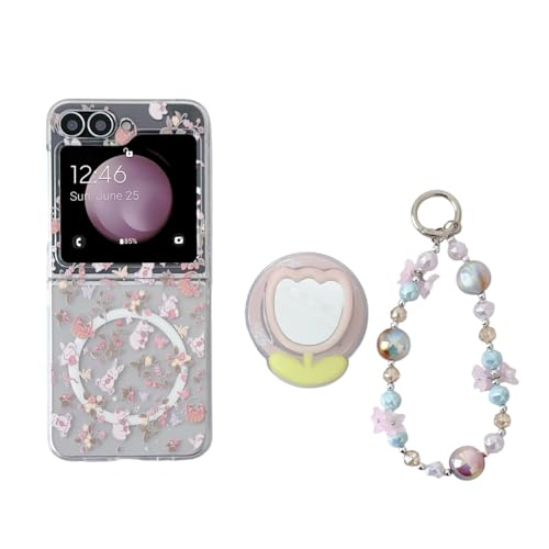 JRCYVTA Schutzhülle für Samsung Galaxy Z Flip 6, transparent, niedliches Hasen-Blumenmuster, stoßfest, TPU, magnetische Gehäuse für Galaxy Z Flip 6, mit Kette mit Halterung für Damen und Mädchen JRCYVTA Schutzhülle für Samsung Galaxy Z Flip 6, transparent, niedliches Hasen-Blumenmuster, stoßfest, TPU, magnetische Gehäuse für Galaxy Z Flip 6, mit Kette mit Halterung für Damen und Mädchen von JRCYVTA