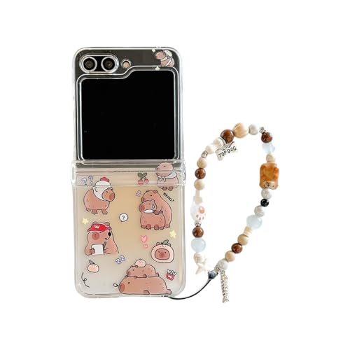 JRCYVTA Schutzhülle für Samsung Galaxy Z Flip 6 (Version 2024), süßes Cartoon-Capybara-Muster, Handyhülle für Galaxy Z Flip 5 mit Armband für Mädchen und Jungen (Braun, Z Flip5) von JRCYVTA
