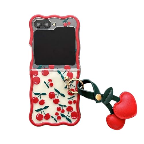 JRCYVTA Schutzhülle für Samsung Galaxy Z Flip5, Kirschmuster, transparent, faltbar, mit Schlüsselanhänger, für Mädchen und Frauen, niedliche Galaxy Z Flip 6 Hülle (Z Flip 6) von JRCYVTA
