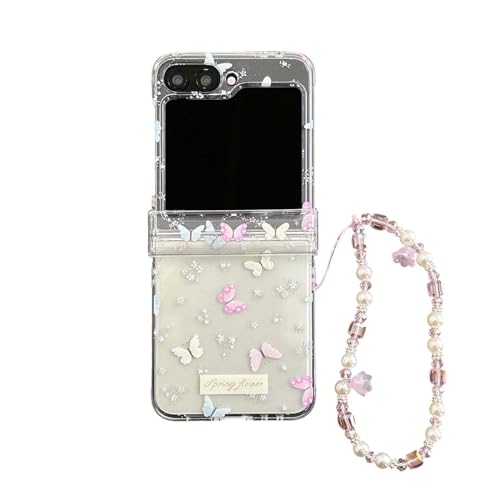 JRCYVTA Schutzhülle für Samsung Galaxy Z Flip5/Z Flip6, niedliches Blumenmuster, transparent, faltbare Handyhülle mit Schlüsselanhänger für Mädchen und Frauen, Schmetterling Galaxy Z Flip 6 Hülle JRCYVTA Schutzhülle für Samsung Galaxy Z Flip5/Z Flip6, niedliches Blumenmuster, transparent, faltbare Handyhülle mit Schlüsselanhänger für Mädchen und Frauen, Schmetterling Galaxy Z Flip 6 Hülle von JRCYVTA