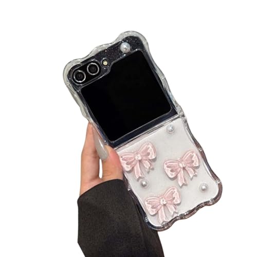 JRCYVTA Schutzhülle für Samsung Galaxy Z Flip5/Z Flip6, niedliches Perlenschleifenmuster, transparent, faltbare Handyhülle mit Schlüsselanhänger für Mädchen und Frauen, Kawaii Galaxy Z Flip 6 Hülle (Z JRCYVTA Schutzhülle für Samsung Galaxy Z Flip5/Z Flip6, niedliches Perlenschleifenmuster, transparent, faltbare Handyhülle mit Schlüsselanhänger für Mädchen und Frauen, Kawaii Galaxy Z Flip 6 Hülle (Z von JRCYVTA