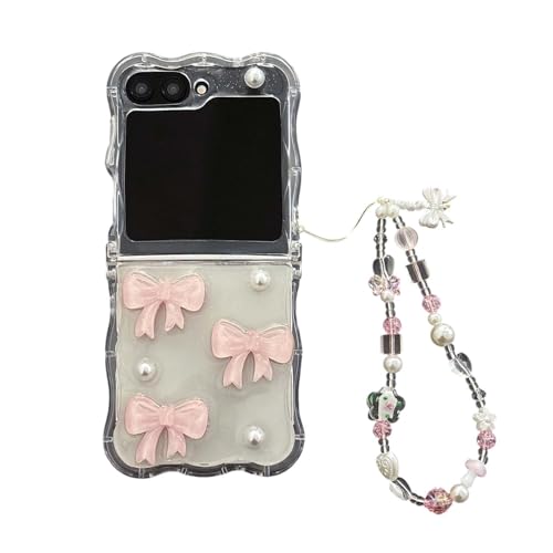 JRCYVTA Schutzhülle für Samsung Galaxy Z Flip5/Z Flip6, niedliches Perlenschleifenmuster, transparent, faltbare Handyhülle mit Schlüsselanhänger für Mädchen und Frauen, Kawaii Galaxy Z Flip 6 Hülle (Z JRCYVTA Schutzhülle für Samsung Galaxy Z Flip5/Z Flip6, niedliches Perlenschleifenmuster, transparent, faltbare Handyhülle mit Schlüsselanhänger für Mädchen und Frauen, Kawaii Galaxy Z Flip 6 Hülle (Z von JRCYVTA
