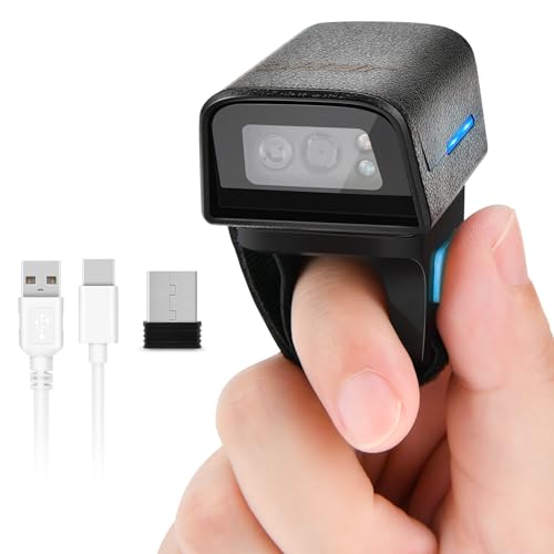 JRHC 1D 2D Bluetooth tragbarer Ring Barcode Scanner, tragbarer Mini Barcode-Barcode-Leser mit 2,4-GHz-Wireless- und USB-Kabelverbindung von JRHC