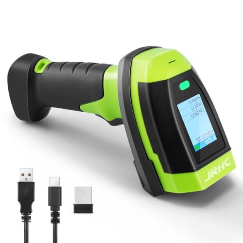 JRHC Barcode Scanner Wireless, 1D CCD automatischer Barcode Scanner mit Display Screen, wiederaufladbarer Handheld Barcode Leser mit 2.4G Empfänger USB verdrahteter Stecker und Spiel von JRHC