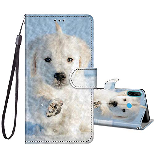 JRIANY Handyhülle Kompatibel mit Huawei P30 Lite/New Edition Hülle, Klappbare Stoßfeste Lederhülle Schutzhülle mit Muster Motiv [Kartenschlitzen] [Standfunktion] Flip Case Klapphülle, Hund von JRIANY