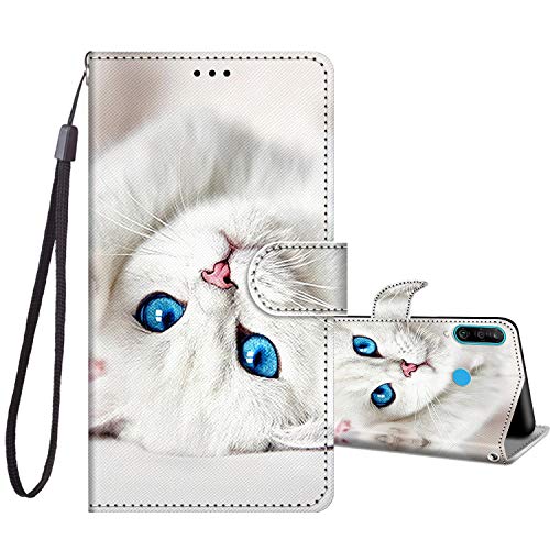 JRIANY Handyhülle Kompatibel mit Huawei P30 Lite/New Edition Hülle, Klappbare Stoßfeste Lederhülle Schutzhülle mit Muster Motiv [Kartenschlitzen] [Standfunktion] Flip Case Klapphülle, Katze B von JRIANY