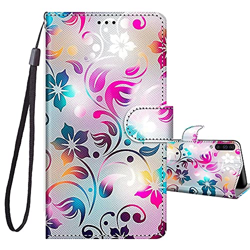 JRIANY Handyhülle Kompatibel mit Samsung Galaxy A50 / A50S / A30S Hülle, Klappbare Stoßfeste Lederhülle Schutzhülle mit Muster Motiv [Kartenschlitzen] [Standfunktion] Flip Case Klapphülle, Blume B von JRIANY