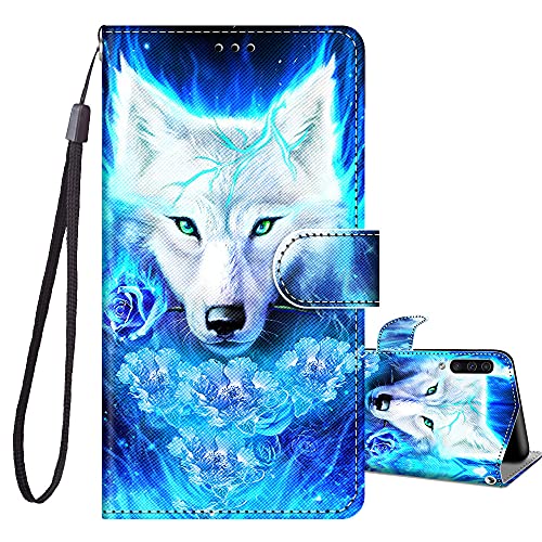 JRIANY Handyhülle Kompatibel mit Samsung Galaxy A50 / A50S / A30S Hülle, Klappbare Stoßfeste Lederhülle Schutzhülle mit Muster Motiv [Kartenschlitzen] [Standfunktion] Flip Case Klapphülle, Wolf A von JRIANY