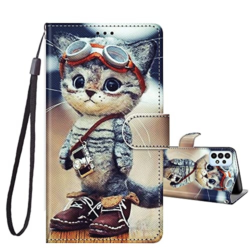 JRIANY Handyhülle für Samsung Galaxy A23 5G/4G Hülle, PU Leder Flip Case Klappbare Lederhülle mit Muster Motiv Schutzhülle Klapphülle Kompatibel mit Samsung A23 5G Tasche - Katze C von JRIANY