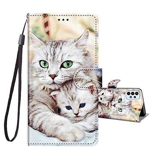 JRIANY Handyhülle für Samsung Galaxy A23 5G Hülle, PU Leder Klapphülle mit Muster Motiv Schutzhülle Lederhülle [Standfunktion] [Kartenfach] Flip Case Kompatibel mit Samsung A23 5G Tasche, Katze D von JRIANY