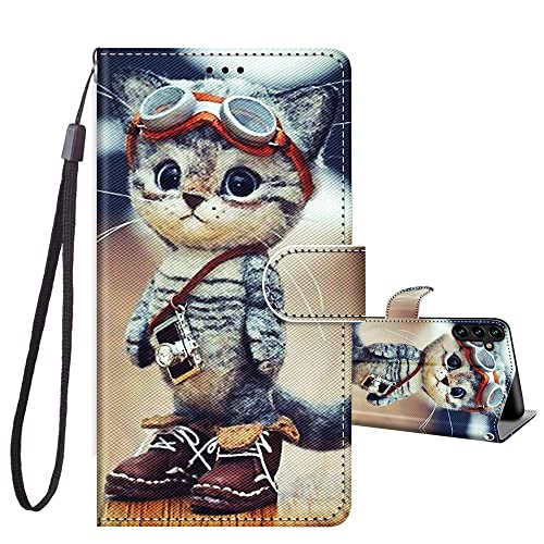 JRIANY Handyhülle für Samsung Galaxy A34 5G Hülle -6,6 Zoll, PU Leder Flip Case Klappbare Lederhülle mit Muster Motiv Schutzhülle Klapphülle Kompatibel mit Samsung Galaxy A34 5G Tasche - Katze C von JRIANY