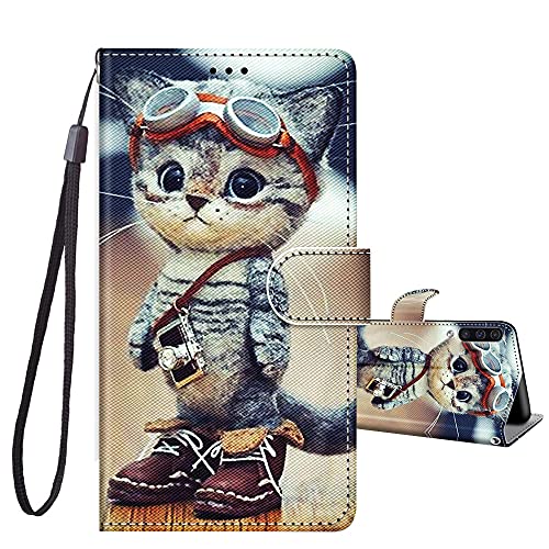 JRIANY Handyhülle für Samsung Galaxy A50 Hülle -6,4 Zoll, PU Leder Flip Case Klappbare Lederhülle mit Muster Motiv Schutzhülle Klapphülle Kompatibel mit Samsung A50/A50s/A30s Tasche - Katze C von JRIANY