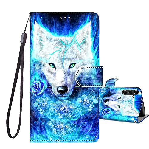 JRIANY Handyhülle für Samsung Galaxy A54 5G Hülle, PU Leder Flip Case Klappbare Lederhülle mit Muster Motiv Schutzhülle Klapphülle Kompatibel mit Samsung A54 5G Tasche - Wolf A von JRIANY