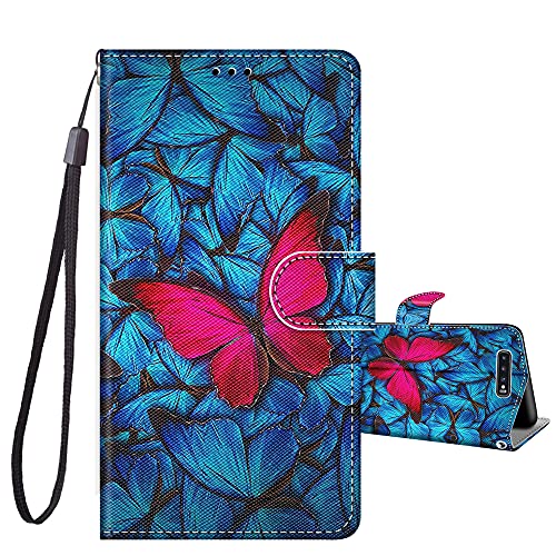 JRIANY Handyhülle für Samsung Galaxy S10 Hülle, Stoßfeste Lederhülle mit Muster [Standfunktion] [Kartenfächer] PU Leder Tasche Klapphülle Schutzhülle Kompatibel mit Samsung Galaxy S10, Schmetterling von JRIANY
