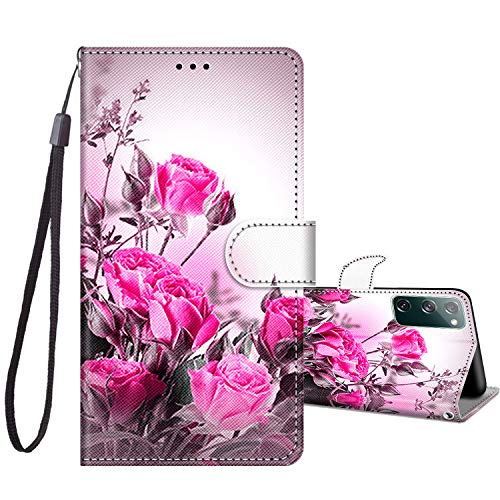 JRIANY Handyhülle für Samsung Galaxy S20 FE 2020/2022 Hülle -6,5 Zoll, PU Leder Flip Case Klappbare Lederhülle mit Muster Motiv Schutzhülle Klapphülle Kompatibel mit Samsung S20 FE 5G Tasche - Blume A von JRIANY