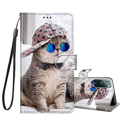 JRIANY Handyhülle für Samsung Galaxy S20 FE 2020/2022 Hülle -6,5 Zoll, PU Leder Flip Case Klappbare Lederhülle mit Muster Motiv Schutzhülle Klapphülle Kompatibel mit Samsung S20 FE 5G Tasche - Katze E von JRIANY