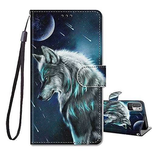 JRIANY Handyhülle für Xiaomi Redmi Note 10 5G Hülle PU Leder Brieftasche Flip Case Klappbare Stoßfeste Magnetische Lederhülle mit Muster Schutzhülle für Redmi Note 10 5G Lederhülle, Wolf B von JRIANY