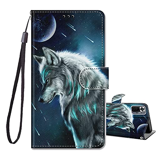 JRIANY Handyhülle für Xiaomi Redmi Note 10 Pro Hülle PU Leder Brieftasche Flip Case Klappbare Stoßfeste Lederhülle mit Muster Schutzhülle für Redmi Note 10 Pro Max Lederhülle, Wolf B von JRIANY