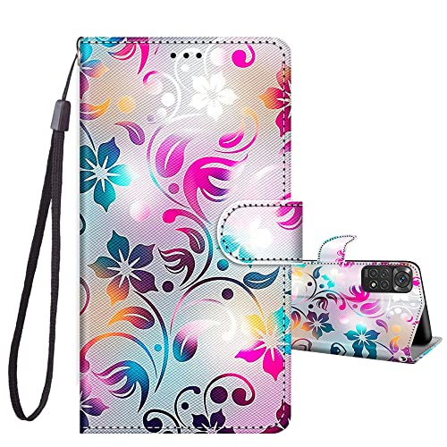 JRIANY Handyhülle für Xiaomi Redmi Note 11/ Note 11S Hülle, Lederhülle mit Muster Schutzhülle Klapphülle [Standfunktion] [Kartenfach] PU Leder Flip Case Kompatibel mit Redmi Note 11 4G Tasche, Blume B von JRIANY