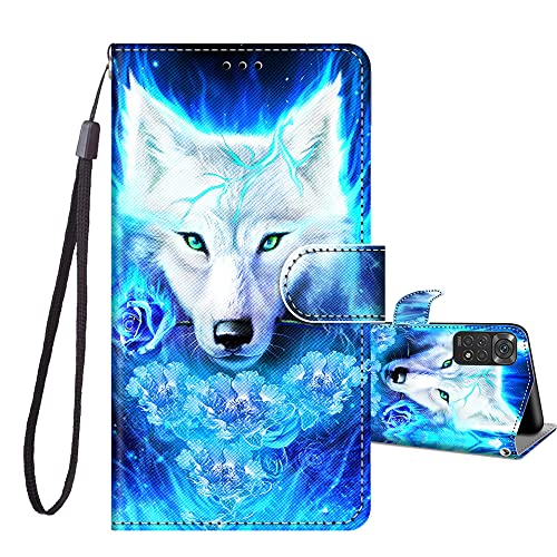JRIANY Handyhülle für Xiaomi Redmi Note 11/ Note 11S Hülle, Lederhülle mit Muster Schutzhülle Klapphülle [Standfunktion] [Kartenfach] PU Leder Flip Case Kompatibel mit Redmi Note 11 4G Tasche, Wolf A von JRIANY