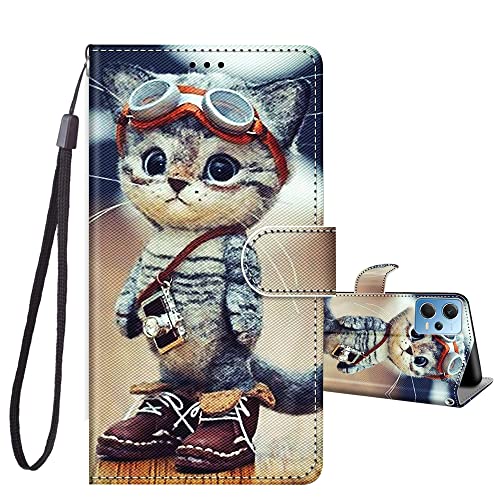 JRIANY Handyhülle für Xiaomi Redmi Note 12 5G / Xiaomi Poco X5 5G Hülle, PU Leder Flip Case Klappbare Lederhülle mit Muster Motiv Klapphülle Kompatibel mit Redmi Note 12 5G Tasche - Katze C von JRIANY