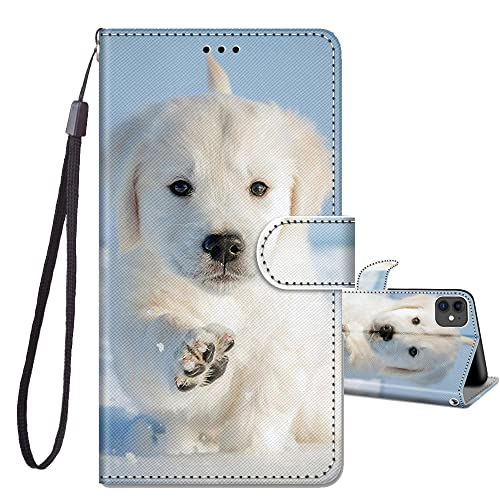 JRIANY Handyhülle für iPhone 12/12 Pro Hülle, Stoßfeste Lederhülle mit Muster Motiv [Standfunktion] [Kartenfächer] PU Leder Tasche Klapphülle Schutzhülle Kompatibel mit Apple iPhone 12 Pro, Hund von JRIANY