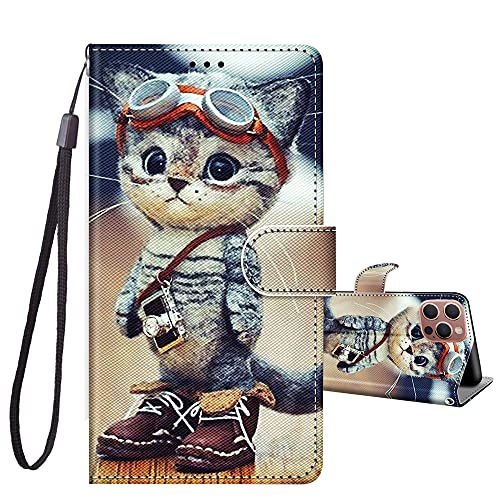JRIANY Handyhülle für iPhone 14 Pro Max Hülle [6,7 Zoll], PU Leder Flip Case Klappbare Lederhülle mit Muster Motiv Schutzhülle Klapphülle Kompatibel mit iPhone 14 Pro Max Tasche - Katze C von JRIANY
