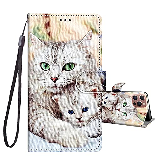 JRIANY Handyhülle für iPhone 14 Pro Max Hülle [6,7 Zoll], PU Leder Flip Case Klappbare Lederhülle mit Muster Motiv Schutzhülle Klapphülle Kompatibel mit iPhone 14 Pro Max Tasche - Katze D von JRIANY