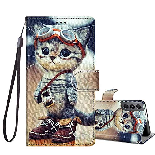 JRIANY Klapphülle für Samsung Galaxy S21 5G Hülle, Stoßfeste PU Lederhülle mit Muster Handyhülle Schutzhülle [Standfunktion][Kartenfach] Flip Case Cover Kompatibel mit Samsung S21 5G Tasche, Katze C von JRIANY