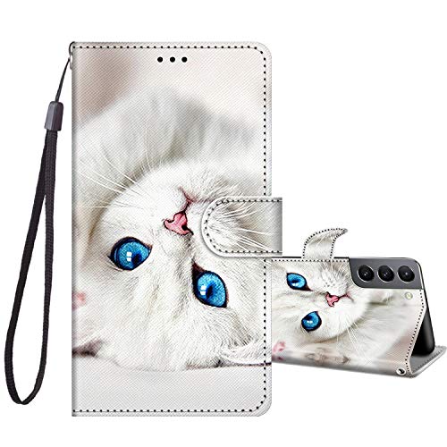 JRIANY Klapphülle für Samsung Galaxy S21 5G Hülle, Stoßfeste PU Lederhülle mit Muster Handyhülle Schutzhülle [Standfunktion][Kartenfach] Flip Case Cover Kompatibel mit Samsung S21 5G Tasche, Katze B von JRIANY