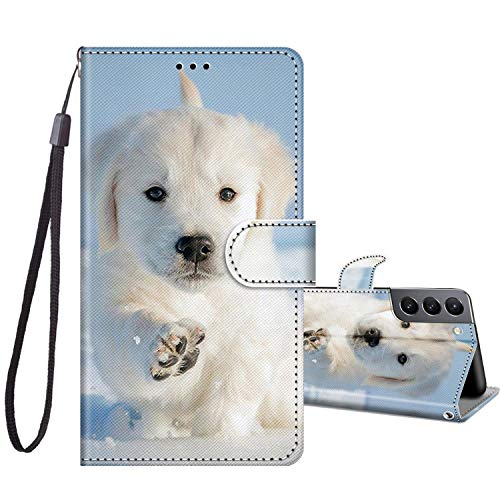 JRIANY Klapphülle für Samsung Galaxy S21 5G Hülle, Stoßfeste PU Lederhülle mit Muster Handyhülle Schutzhülle [Standfunktion][Kartenfach] Flip Case Cover Kompatibel mit Samsung S21 5G Tasche, Hund von JRIANY