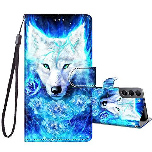 JRIANY Klapphülle für Samsung Galaxy S21 5G Hülle, Stoßfeste PU Lederhülle mit Muster Handyhülle Schutzhülle [Standfunktion][Kartenfach] Flip Case Cover Kompatibel mit Samsung S21 5G Tasche, Wolf A von JRIANY