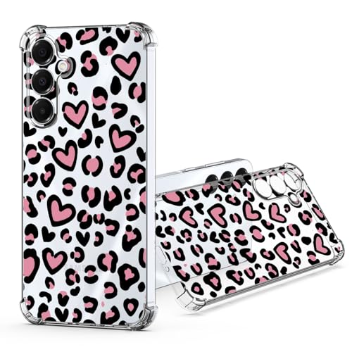 JRIANY für Samsung Galaxy A16 5G / 4G Durchsichtig Hülle, Transparent Weich Dünn Silikon Handyhülle mit Bunt Liebe Heart Herz Muster Motiv Stoßfest Kameraschutz Schutzhülle Slim Case - Love Leopard von JRIANY