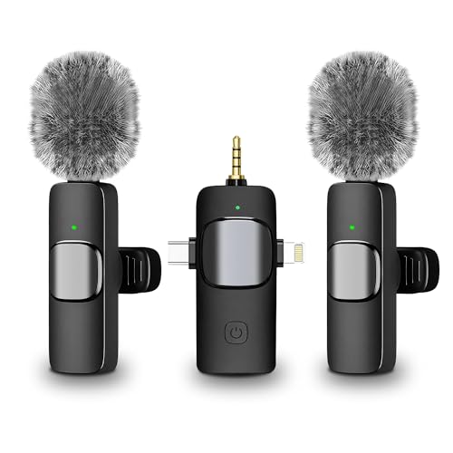 3 in 1 Kabelloses Lavalier-Mikrofon für iPhone, iPad, Android, Kamera, USB-C Mikrofon, 5H+ Akku, Mini Mikrofon mit Rauschunterdrückung für Videoaufnahmen, Vlog, YouTube, TikTok von JRLinco