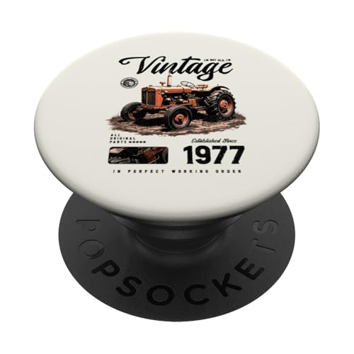 Vintage Tractor Farmer Birthday geboren 1977 geboren PopSockets Klebender PopGrip Vintage Tractor Farmer Birthday geboren 1977 geboren PopSockets Klebender PopGrip von JRRTS RETRO BUTSTRUTTY Bauerntraktor Designs