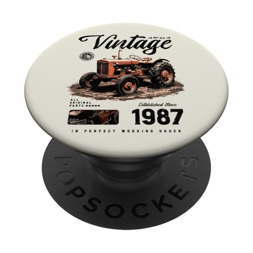 Vintage Tractor Farmer Geburtstag geboren 1987 geboren PopSockets Klebender PopGrip Vintage Tractor Farmer Geburtstag geboren 1987 geboren PopSockets Klebender PopGrip von JRRTS RETRO BUTSTRUTTY Bauerntraktor Designs