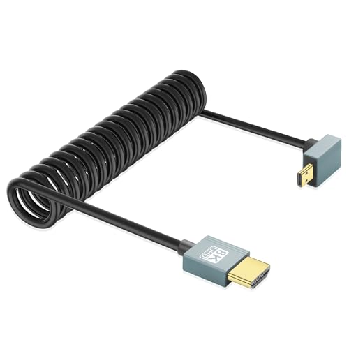 JSADZKJ 90 Grad Mikro-HDMI zu HDMI Kabel Spirale HDMI Stecker zu Mikro-HDMI Stecker Kabel Adapter 8K@60Hz 48Gbps HDMI 2.1 Kabel Kompatibel mit Digitalkamera,Camcorder,Tablet 3.28FT(Aufwärts) von JSADZKJ