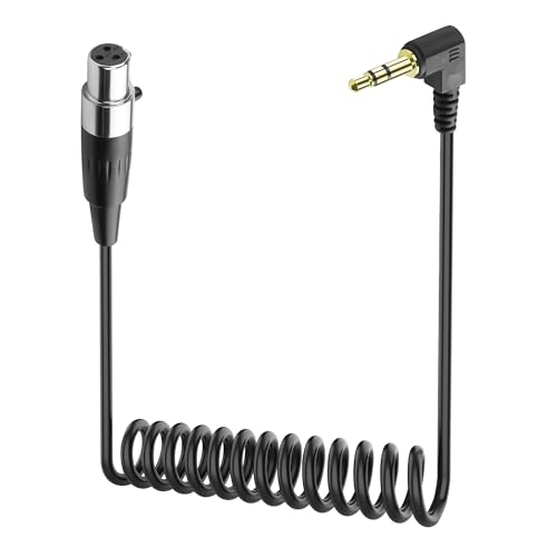 JSADZKJ Mini-XLR auf 3,5 mm Stereo-Audiokabel Rechter Winkel 1/8“ TRS-Männlich auf 3-polige Mini-XLR-Weiblich Mikrofonkabel Spiralkabel Mini-XLR auf 3,5mm Kabel 1.64Ft (Mini 3 pin Weiblich) von JSADZKJ