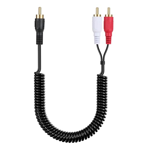 JSADZKJ RCA-Y-Verteilerkabel Spiralkabel 1 RCA auf 2 RCA Stereo-Audiokabel Vergoldete RCA auf Dual RCA Y Splitter Adapterkabel für Lautsprecher CD-Player,DVD 80cm/31.5In von JSADZKJ