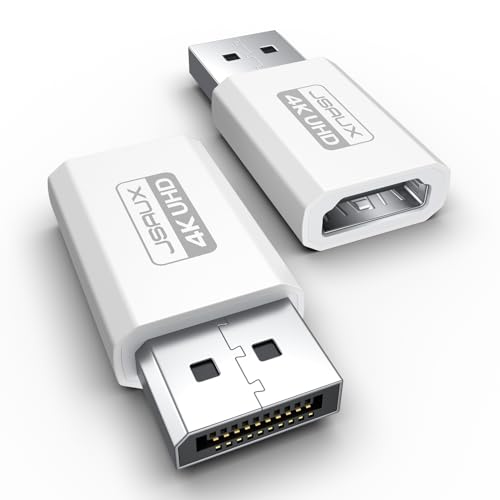 4K DisplayPort zu HDMI Adapter 2-Stück, JSAUX DP PC zu HDMI Monitor Konverter Video UHD 2K@120Hz,4K@30 DP Stecker zu HDTV Buchse Adapter Kompatibel für Dell, Lenovo, HP,GPU, AMD, NVIDIA, Desktop -Weiß von JSAUX