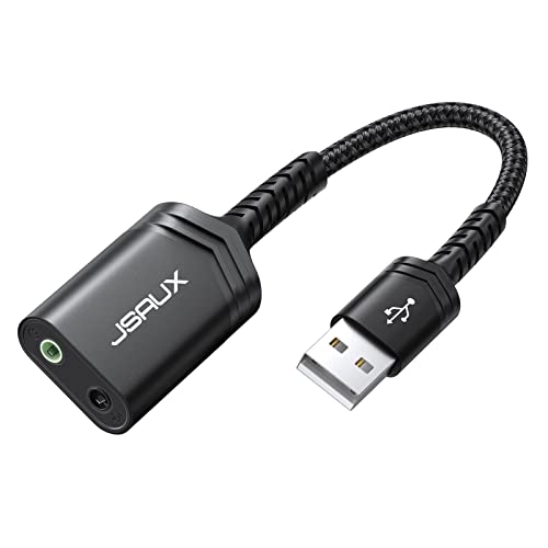 Externe USB Soundkarte, JSAUX Externe Soundkarte USB Audio Stereo Adapter Klinke USB Adapter für Computer, Laptop, PS5, PS4, Windows, MAC-Schwarz von JSAUX