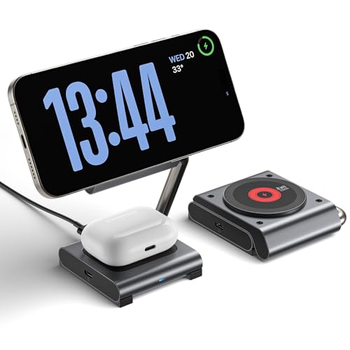 JSAUX 2-in-1 iPhone Ladestation 15W Schnellladen Kompatibel mit MagSafe Ladegerät/iPhone 16/16 Pro Max/15 Plus/14/13 mini/AirPods 3 2 Pro, Wireless Charger Induktive Ladestation mit 1.5M Ladekabel von JSAUX
