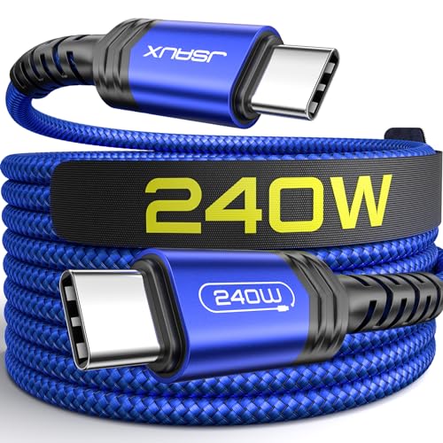 JSAUX 240W USB C auf USB C Kabel 3M, USB C Ladekabel PD 5A Typ C Schnellladung kompatibel für iPhone 15/15 Pro, MacBook Pro 2023/Air, iPad Air/Pro, Samsung Galaxy S23 S22 S21 S20, Pixel 7, Blau von JSAUX