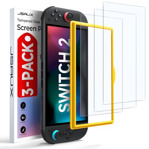 JSAUX 3er-Pack Schutz Glas für Nintendo Switch 2 (2025), Einfache Installation mit Montagerahmen, Ultra HD Displayschutzfolie mit 9H Härte, Kratzfest, Full-Screen Abdeckung, Schutz Zubehör von JSAUX