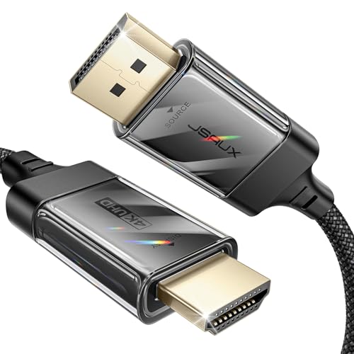 JSAUX 4K DisplayPort auf HDMI Kabel, 4K@60Hz/2K@120/1080P@120 Unidirektionaler [Vergoldete, Geflochten, Aluminiumhülse] DP-PC zu HDMI-Monitor Kompatibel für Lenovo, HP, Dell, AMD, NVIDIA-1m von JSAUX