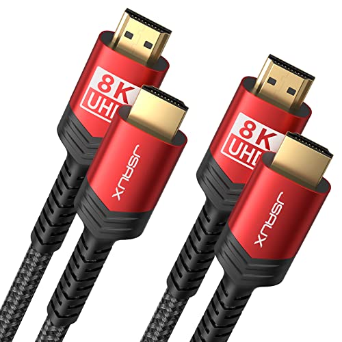 JSAUX 8K HDMI Kabel 3Meter 2-Stück | 4K & 8K HDMI 2.1 Kabel 48Gbps High Speed HDMI | 4K@120Hz 144Hz, 8K@60Hz, HDCP 2.2 & 2.3, HDR 10+, eARC Kompatibel mit Monitor UHD TV PS5 PS4 Dolby Vision -Rot von JSAUX